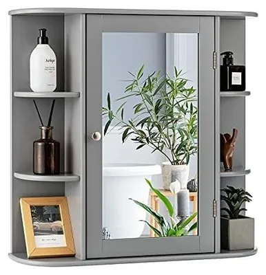 Immagine prodotto di Specchio da bagno grigio con ripiano