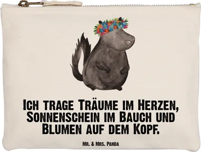 Produktbild von Mr. & Mrs. Panda Täschchen Stinktier Mädchen Grösse XL Große - Weiß - Geschenk, Kulturbeutel, Waschtasche, Stiftemäppchen, Federtasche, Mäppchen, Yoga, Stinker, Namaste