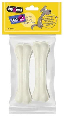 Image de Os pressé, friandise pour chien, jouet à mâcher Hau&Miau 12,5 cm, 2 pièces.