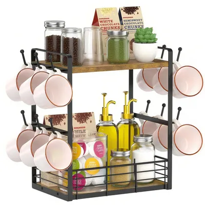 Zdjęcie produktu dla Dwupoziomowy organizer do kawy z haczykami na kubki