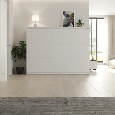 Produktbild von Schrankbett 140x200 cm Horizontal Weiß mit GASDRUCKFEDERN platzsparendes Wandklappbett