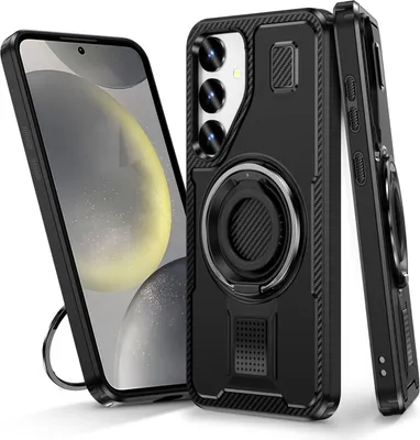 Image de Étui hybride en TPU avec anneau en fibre de carbone pour Samsung Galaxy S25 5G, noir