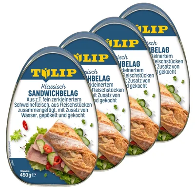 Produktbild von TULIP 4 x 450 g Sandwichbelag aus Schweinefleisch Frühstücksfleisch