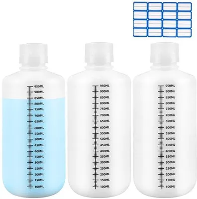 Zdjęcie produktu dla Solidchoice - Zestaw 3 butelek laboratoryjnych o pojemności 1000 ml z etykietami