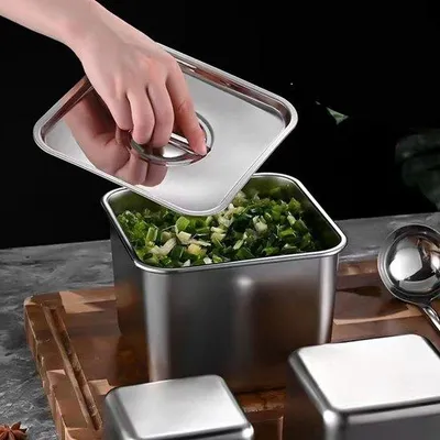 Immagine prodotto di Barattolo per erbe aromatiche in acciaio inossidabile da 16 cm, barattolo multifunzionale per erbe aromatiche da cucina