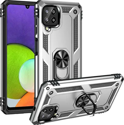 Produktbild von Mobigear Armor Ring  Samsung Galaxy A22 4G Hülle Hardcase Backcover Stoßfest mit Ringhalter - Silber