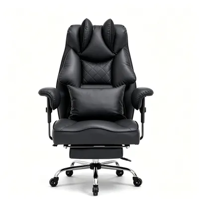 Produktbild von Ergonomischer Chefsessel XXL aus Kunstleder mit Fußstütze und Lendenkissen, höhenverstellbar, 360° drehbar, bis 200 kg, Schwarz
