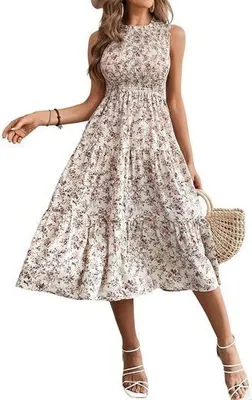 Produktbild von Boho Maxi-Sommerkleid für Damen - Elegantes Blumenprint-Strandkleid mit mehrlagigem, fließendem Saum.