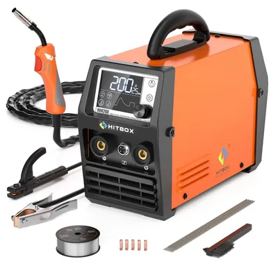 Produktbild von MIG Schweißgerät - HIM200 Inverter - Gaslos (Fülldraht) - Automatischer Drahtvorschub - 110/220 V - 1 kg Draht - 44×26×23 cm - Rostrot