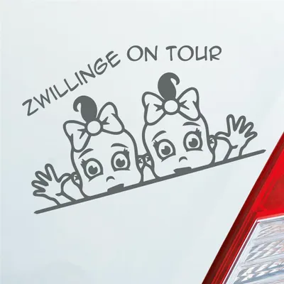 Produktbild von Auto Aufkleber Zwillinge on Tour Board Baby Mädchen 19x11 cm Grau Sticker Heckscheibenaufkleber