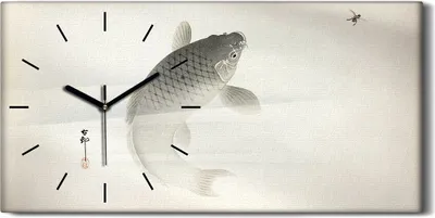 Produktbild von Küchenuhr Bürouhr Leinwand Uhr 60x30 Gemälde Asiatische Tier Fisch Koi Kunst - schwarze Hände