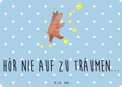 Produktbild von Mr. & Mrs. Panda tafel Bär Träume DIN A3 - Blau Pastell - Geschenk, Schild, Türschild Metall, Traumdeutung, Träumen, Wandbild, Traum, Metallschild, Teddy