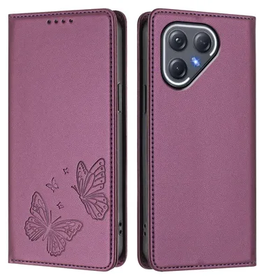 Produktbild von Lederhülle für Tecno Pova 7 Pro, Schmetterling Prägung Leder Brieftasche Schutzhülle mit Ständer Lila