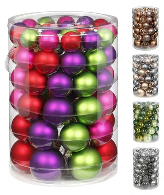 Produktbild von JACK by Inge Glas 60x Glas Kugeln Christbaumkugeln Ø 18x4+20x5+16x6+6x7 cm Box Weihnachtsbaum, Farbe:Merry Xmas