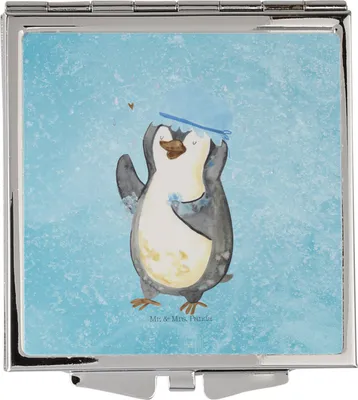 Produktbild von Mr. & Mrs. Panda Taschenspiegel Pinguin Duschen - Eisblau - Geschenk, Neuanfang, Singen, Reise Spiegel, Dusche, Schminkspiegel klein, Duschkonzert, Kosmetikspiegel