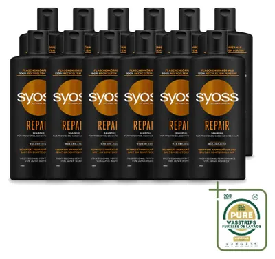 Obrázok produktu pre 12 ks šampónu Syoss Repair – pre poškodené a lámavé vlasy – 440 ml – balenie s rezervou – 12 kusov