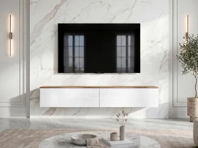 Productafbeelding van AX LIVING Barvo TV-kast, 2 deuren, 100 cm, bruin/wit, hoogglans, hangend