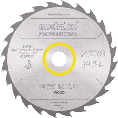 Image de Lame de scie circulaire METABO Pro "Power Cut Wood" 628011000 - HW/CT - 230x30mm - 24WZ - 20°