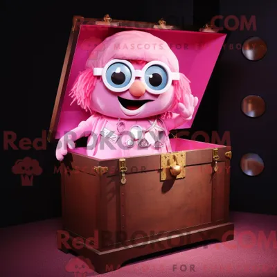 Produktbild von Maskottchenkostüm REDBROKOLY Rosa Schatztruhe mit T-Shirt und Brille