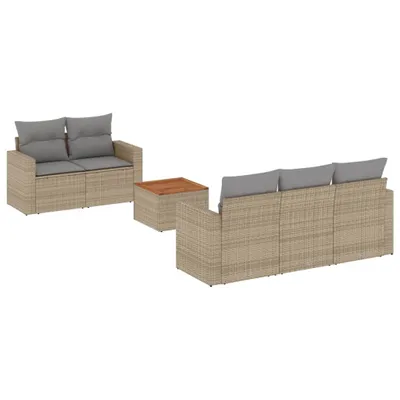Produktbild von vidaXL 6-tlg. Garten-Sofagarnitur mit Kissen Beige Poly Rattan