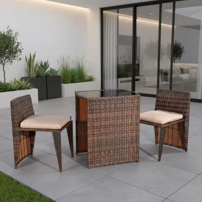 Produktbild von Melko Gartenmöbel 3er Set Sitzgarnitur Polyrattan Essgruppe Gartengarnitur - Braun