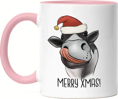 Produktbild von Merry Xmas Tasse Rosa Geschenkidee Weihnachten Frohe Weihnachten Süßes Kuh-Motiv Kuh-Fans Kühe