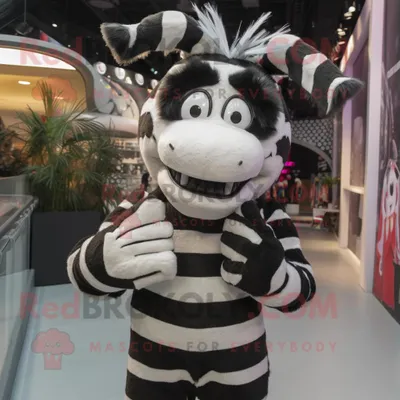 Produktbild von Schwarzer REDBROKOLY Zebra Maskottchen Kostüm charakter bekleidet mit einer Hose und Fäustlingen