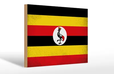 Produktbild von Holzschild Flagge Uganda 30x20cm Flag of Uganda Vintage