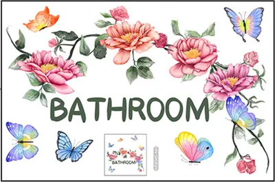 Produktbild von Badezimmertüraufkleber, selbstklebende Wandaufkleber, schönes Blumen-Schmetterlingsmuster, wasserdichter Türaufkleber für Zuhause