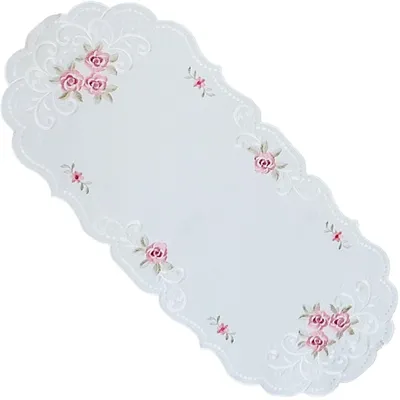 Immagine prodotto di Runner da tavola MARGIT ricamo motivo rose poliestere bianco 40 x 90 cm