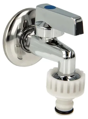 Produktbild von tecuro Mini-Kugelauslaufventil 1/2 Zoll x 3/4 Zoll inkl. Wandrosette, Messing-verchromt