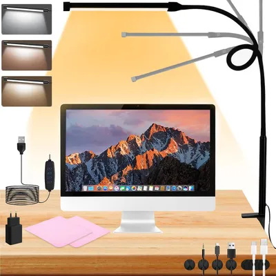 Immagine prodotto di Lampada da scrivania a LED - Lampada a clip - Ideale per lettura e lavoro - Funzione di memoria - Regolabile - Colore nero