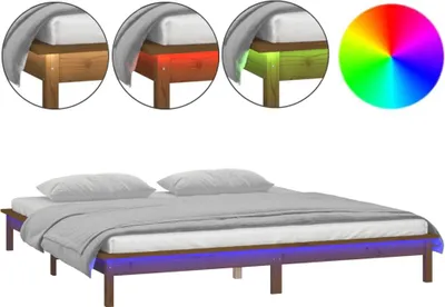 Produktbild von vidaXL Massivholzbett mit LED-Beleuchtung Honigbraun 200x200 cm