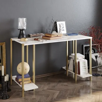 Produktbild von Skye Decor, Reader - White, Gold, Schreibtisch, Weiß, 100 % MELAMINBESCHICHTETE SPANPLATTEN, 125 x 60 x 73,8 cm