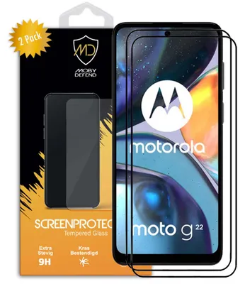 Productafbeelding van 2-Pack MobyDefend Screenprotectors - Geschikt voor  Motorola Moto G22  -  Screensaver Met Zwarte Randen - Gehard Glas