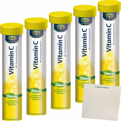 Produktbild von Day by Day Vitamin C Stevia Brausetabletten 5er Pack (5x84g Dose) + usy Block