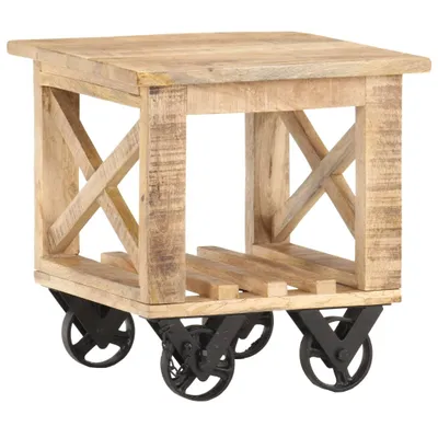 Obrázok produktu pre Príručný stolík na kolieskach 40x40x42 cm, surové mangové drevo