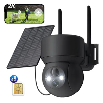 Image de 4G LTE Caméra de surveillance extérieure solaire avec carte SIM sans WLAN 2K PTZ sans fil Caméra IP extérieure sans WLAN Détection PIR Couleur/IR Vision nocturne