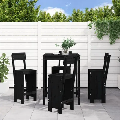 Produktbild von "2026 Promotion" 5-tlg. Gartenbar-Set Schwarz Massivholz Kiefer - Gartenmöbelset CC9456