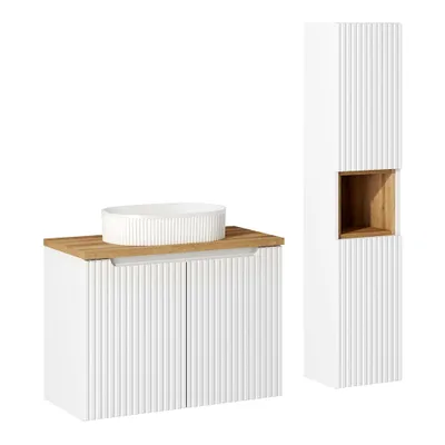 Produktbild von Badmöbel Set 2-teilig mit 80cm Waschtisch, weiß und Eiche, NEWPORT-56-WHITE