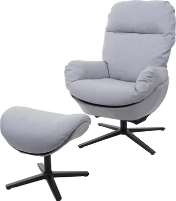 Produktbild von Relaxační křeslo + taburet HWC-L12, houpací funkce TV křesla, otočné, kov tkanina/textil  světle šedá