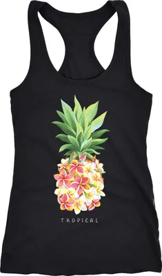 Produktbild von Damen Tank-Top Ananas Blumen Pineapple Flowers Tropical Summer Paradise Racerback Neverless® schwarz L