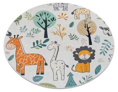 Produktbild von BAMBINO 61570 Kreis Waschteppich Tiere, Afrika für Kinder Anti-Rutsch - creme / grün beige rund 80 cm
