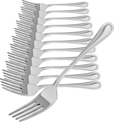 Produktbild von com-four® 12x Kuchengabel aus rostfreiem Edelstahl 430 - stilvolles Tafelbesteck im schlichten Design - kleine Dessertgabeln - Vorspeisegabeln - 13,7 cm