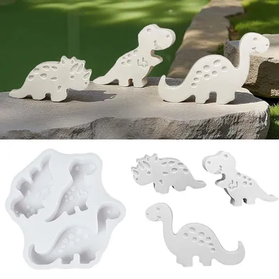 Image de 3 moules en silicone dinosaures 3D, pour la création d'objets en plâtre ou en résine