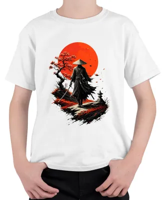 Obrázok produktu pre Samuraj, ronin, katana, meč, červené slnko, Japonsko, bojovník, Y2K, Bushido, detské tričko, biela, veľkosť 152