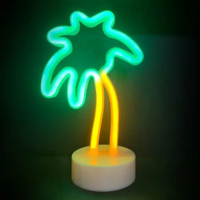 Zdjęcie produktu dla Oświetlenie ACA PALMA, 34 diody LED typu neon, zasilanie bateryjne (3xAA)/USB, zielone + żółte, stopień ochrony IP20, 17x10x26 cm F04009317