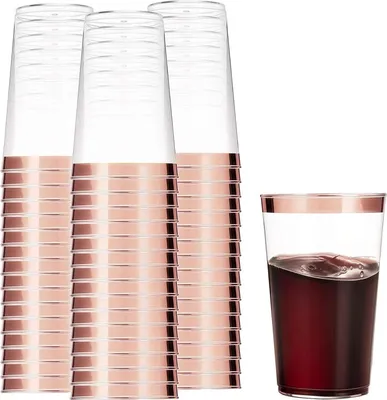 Obrázek produktu pro balení 50 plastových kelímků ROSÉGOLDRAND, 360 ml, kelímky na párty, opakovaně použitelné, elegantní sklenice na víno