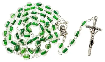Produktbild von Art Sacrum Glasrosenkranz Grün, 47 cm, mit Marienmedaille und Papstkreuz