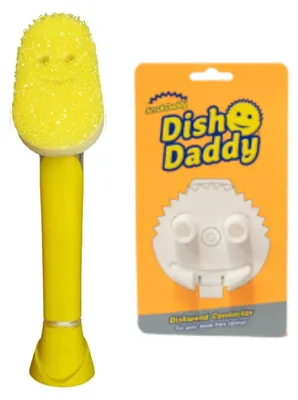 Imagen del producto de Escobilla para lavar platos Scrub Daddy Dish Daddy, con mango y cabezal, dispensador de jabón y superficie texturizada